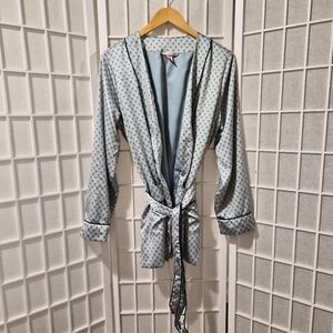 VICTORIA'S SECRET BLUE SATIN TIE BELT JACKET KIMONO ROBE Sz M